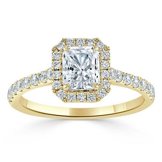 Bague de fiançailles halo en moissanite de forme radiante de 1,0 ct