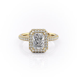 Bague de fiançailles halo en moissanite de forme radiante de 2,1 ct