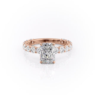 Bague de fiançailles en moissanite à taille radiante et sertie d'un solitaire pavé de 2,1 ct