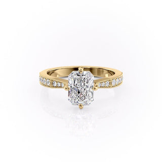 2.1 CT Radiant Cut Solitaire Pave Setting Moissanite Engagement Ring