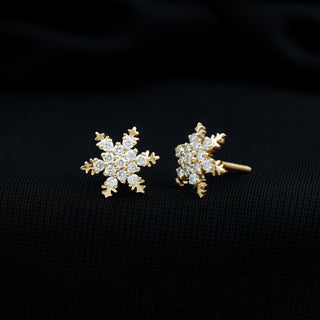 Clous d'oreilles flocon de neige uniques en diamant taille ronde pour cadeau de Noël