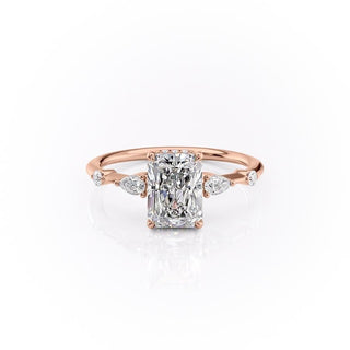 Bague de fiançailles en moissanite taille radiant de 2,1 ct avec 3 pierres