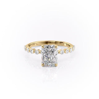 Bague de fiançailles en moissanite à sertissage pavé et solitaire radiant de 2,10 ct