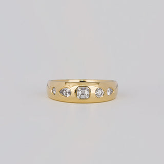 Alliance de mariage avec lunette en diamant rond, poire et Asscher EF-VVS de 0,44 TCW