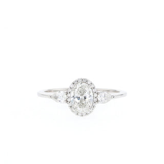 Bague de fiançailles à trois diamants en moissanite ovale halo de 1,20 ct pour femme