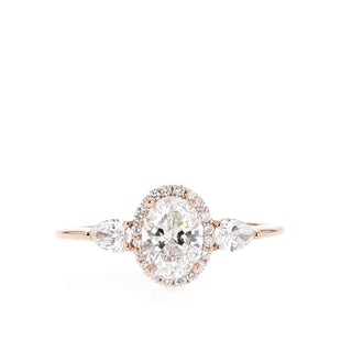 Bague de fiançailles à trois diamants en moissanite ovale halo de 1,20 ct pour femme