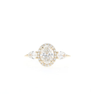 Bague de fiançailles à trois diamants en moissanite ovale halo de 1,20 ct pour femme