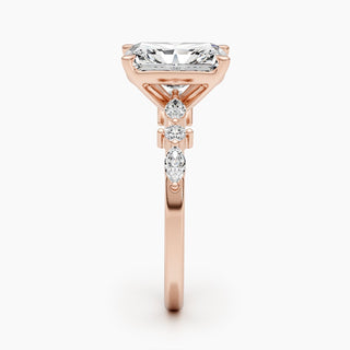 Anillo de compromiso con diamantes radiantes G-VS de 2,0 CT a 4,0 CT con engaste delicado