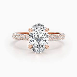 Bague de fiançailles avec diamants ovales pavés E-VS de 2,81 ct