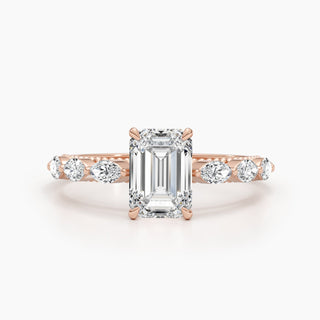 Bague de fiançailles avec diamants taille émeraude pavés de 1,71 à 3,50 ct