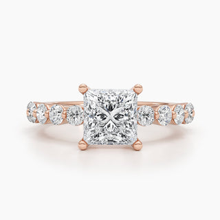 Anillo de compromiso con diamantes de talla princesa F-VS de 1,5 ct con engaste pavé