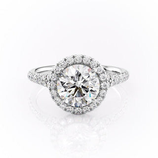 1.60 CT Round Shaped Moissanite Halo Split Shank Engagement Ring