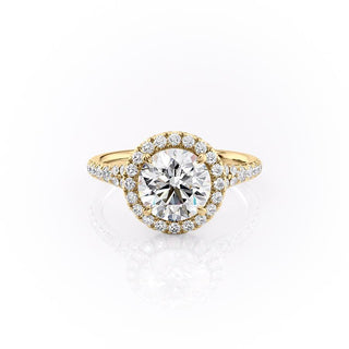 Bague de fiançailles à tige fendue avec halo en moissanite de forme ronde de 1,60 ct