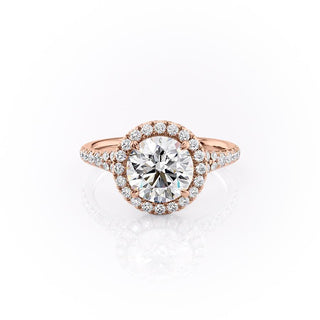 Bague de fiançailles à tige fendue avec halo en moissanite de forme ronde de 1,60 ct