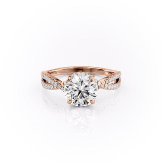 Bague de fiançailles avec solitaire en moissanite de forme ronde de 1,60 ct et pavé croisé