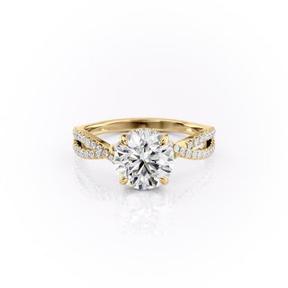 Bague de fiançailles avec solitaire en moissanite de forme ronde de 1,60 ct et pavé croisé