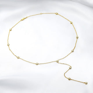 Collier Lariat avec lunette en diamant et moissanite ronde de 0,1 TCW