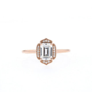 1.00CT Emerald Cut Vintage Cluster Moissanite Diamond Engagement Ring - ELITE CARAT