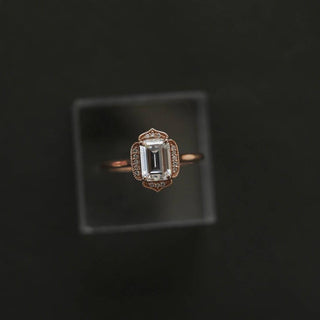 1.00CT Emerald Cut Vintage Cluster Moissanite Diamond Engagement Ring - ELITE CARAT