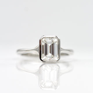 1.55 CT Emerald Cut Bezel Solitaire Moissanite Engagement Ring