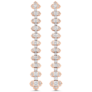 2.62 TCW Round & Baguette Moissanite Diamond Long Drop Earrings