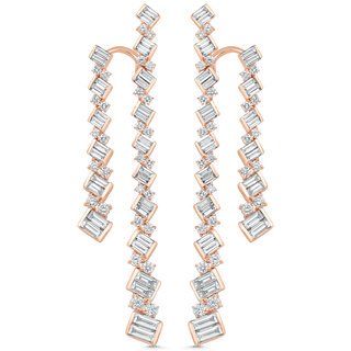 4.63 TCW Round & Baguette Moissanite Diamond Long Drop Earrings