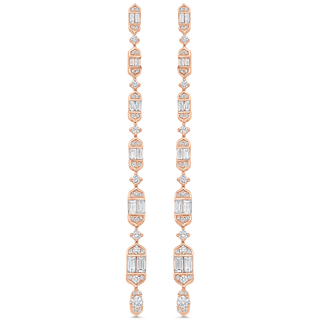 2.20 TCW Round & Baguette Moissanite Diamond Long Drop Earrings