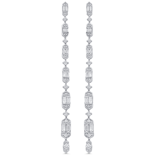 2.20 TCW Round & Baguette Moissanite Diamond Long Drop Earrings