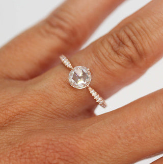 Bague de fiançailles en or massif 18 carats avec diamants en moissanite taille rose ronde de 2 carats pour femme