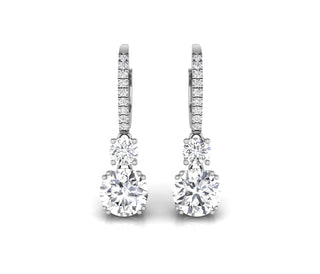 Boucles d'oreilles créoles à deux pierres rondes en moissanite et diamant pour elle