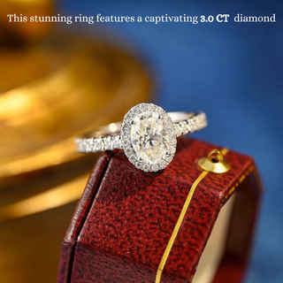 1.0 CT-3.0 CT Oval F/VS1 CVD Diamond Halo Pave Setting Engagement Ring