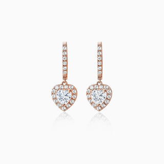 Boucles d'oreilles créoles en diamants Moissanite Halo taille cœur pour femmes