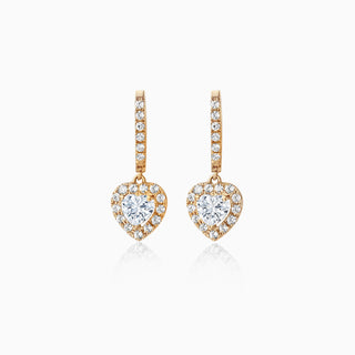 Boucles d'oreilles créoles en diamants Moissanite Halo taille cœur pour femmes