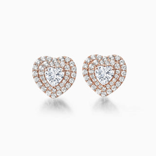 Boucles d'oreilles à tige en diamant double halo et moissanite taille cœur pour elle