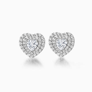 Boucles d'oreilles en diamant double halo en moissanite à coupe coeur pour femmes