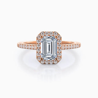 Bague de fiançailles en moissanite avec halo de diamants taille émeraude de 4,0 ct 