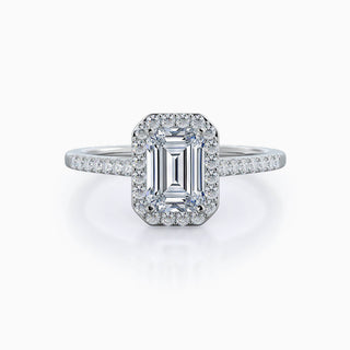 Bague de fiançailles en moissanite avec halo de diamants taille émeraude de 4,0 ct 