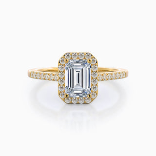 Bague de fiançailles en moissanite avec halo de diamants taille émeraude de 4,0 ct 