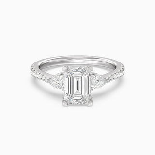 Bague de fiançailles à trois pierres en moissanite et diamant taille émeraude de 1,0 ct 