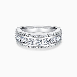 Round Cut Moissanite Diamond Triple Rows Wedding Band