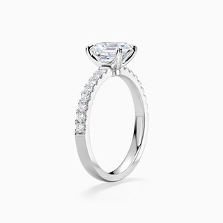 1.0CT Emerald Cut Pave Diamond Moissanite Engagement Ring