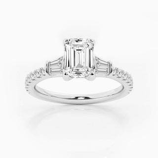 1.0CT Emerald Cut Three Stone Moissanite Diamond Engagement Ring