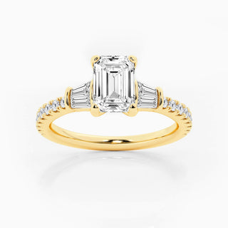 1.0CT Emerald Cut Three Stone Moissanite Diamond Engagement Ring