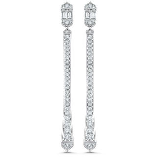 1.51 TCW Round & Baguette Moissanite Diamond Long Drop Earrings