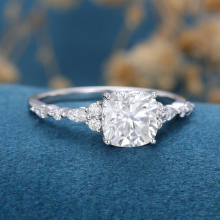 1.21 CT Cushion Shaped Moissanite Cluster Engagement Ring