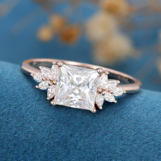 1.75 CT Princess Shaped Moissanite Cluster Engagement Ring