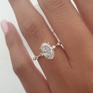 1.0 - 2.50 CT Oval Cut Solitaire & Dainty Pave Moissanite Engagement Ring