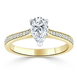 Bague de fiançailles solitaire taille poire de 0,75 ct avec sertissage pavé en canal