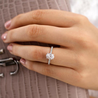 1.50 CT Oval Shaped Moissanite Solitaire With Pave Setting Engagement Ring