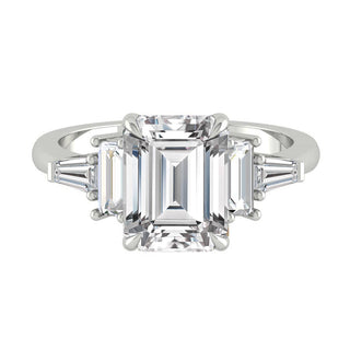 Bague de fiançailles en moissanite à 3 pierres taille émeraude de 5,75 ct